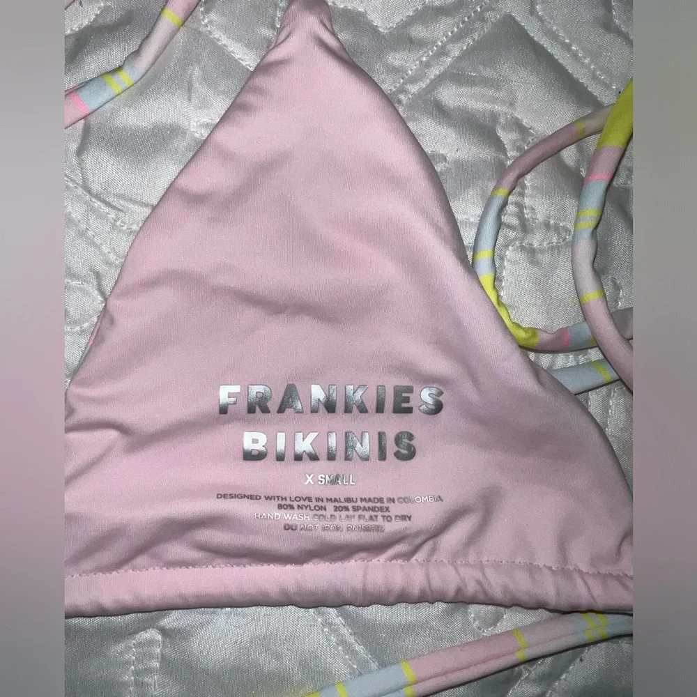 Frankie's Bikinis Pink and Yellow Striped Set